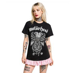 Motörhead Upcycled Skirt Style Pink Satin Ruffle Shirt ONE OF ONE S